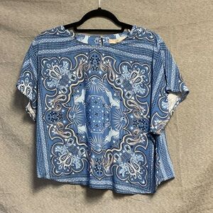 Chelsea & Violet Blue Paisley Short Sleeve Top